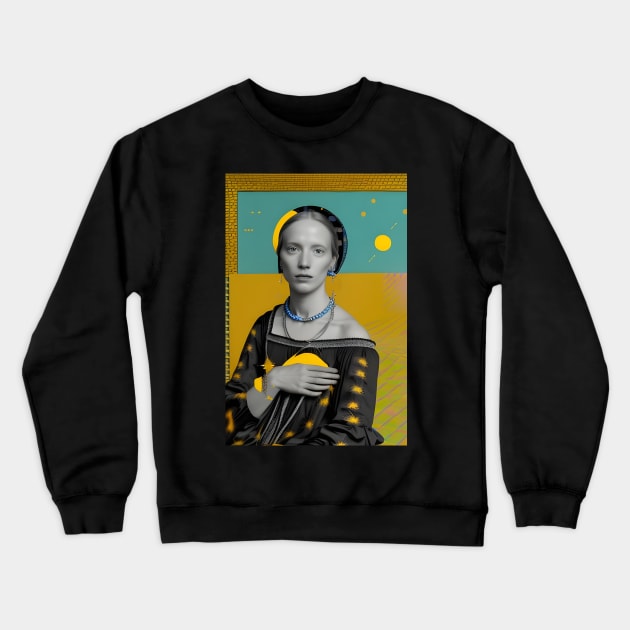 Renaissance Surrealism Painting of a Lady in Blue and Yellow Crewneck Sweatshirt by Bootyfreeze